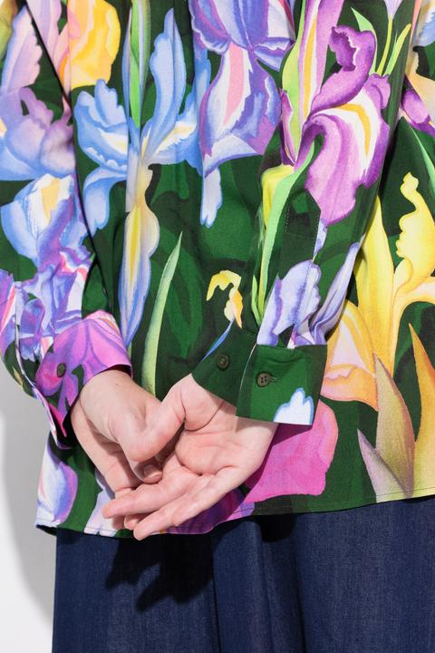 Actual product image Ulla Popken Iris Print Long Sleeve Button Down Blouse (58)