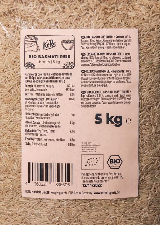 Nutritional values and ingredients KoRo Basmati rice (5000 g)