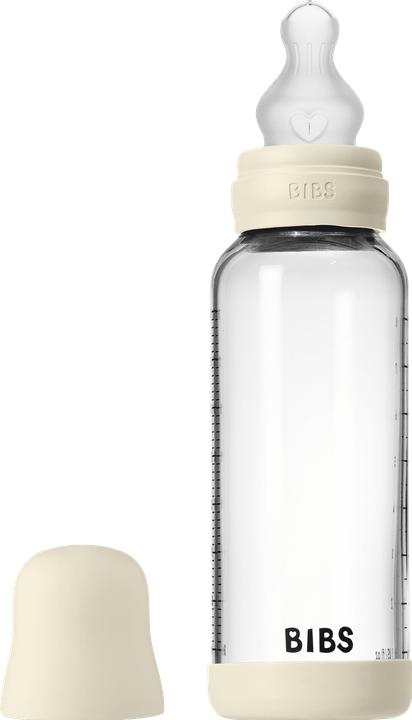 Productafbeelding Bibs - Glass Baby Bottle Round Silicone Medium Flow - Ivory - 240 ml (240 ml)
