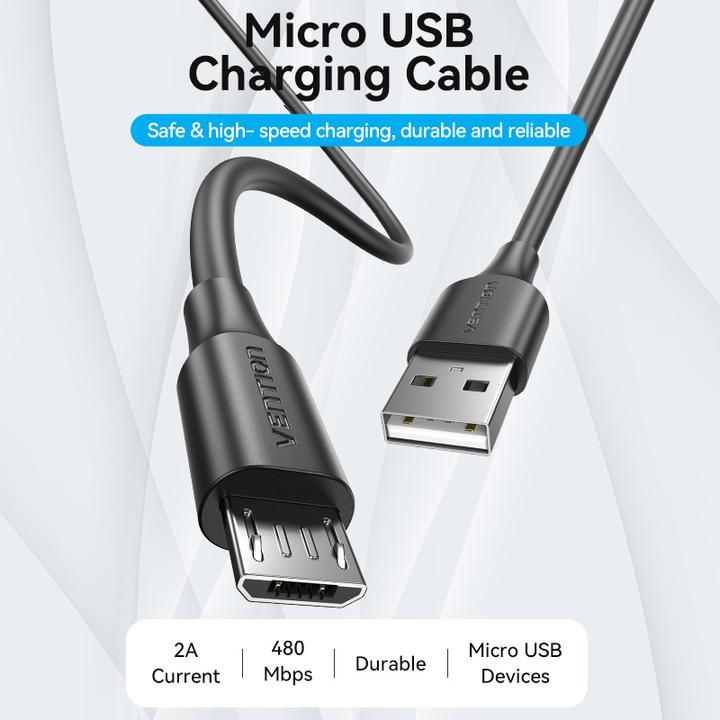 Produktbild Vention USB 2.0 Male to Micro-B Male 2A 1m CTIBF (black) (1 m, USB 2.0, 60 W)