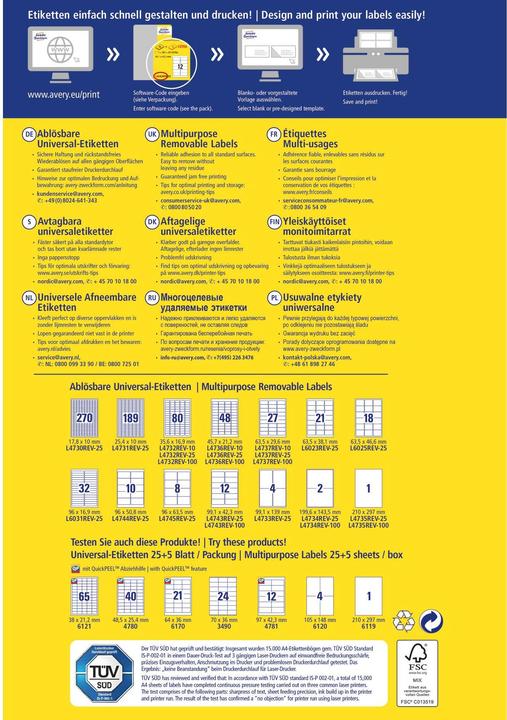 Actual product image Avery Universal labels