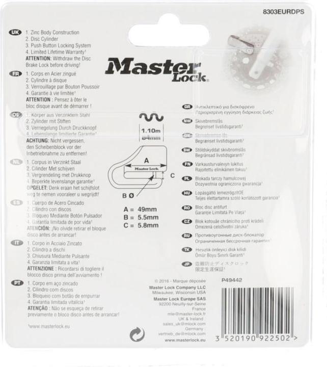 Produktbild Master Lock Scheibenbremsenschloss