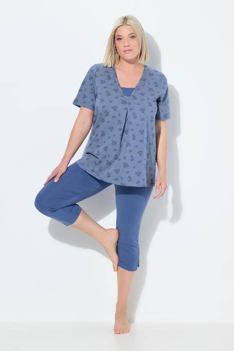 Produktbild Ulla Popken Pyjama, V-Ausschnitt, Halbarm, Caprihose (42, 44)