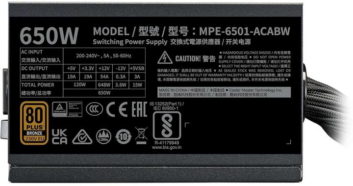 Actual product image Cooler Master MWE 650W, Bronze V3 ATX 3.0 (650 W)