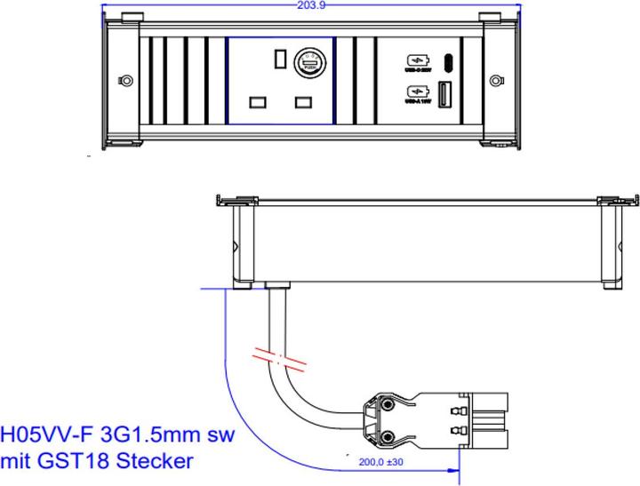 Actual product image Bachmann KAPSA S 1xUK 1xUSB A&C 22W 0.2m GST18 (1 x, BS 1363, 0.20 m)