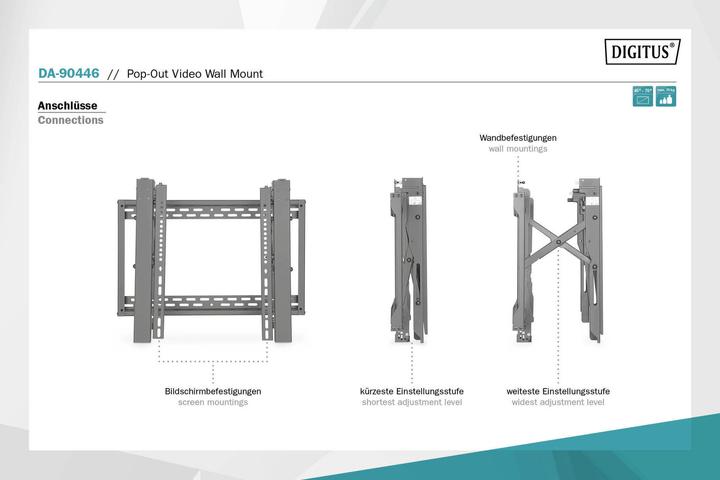 Image du produit Digitus Support mural Pop-Out pour écran vidéo, 45 à 70" (Mur, 70 kg, 45" - 70")