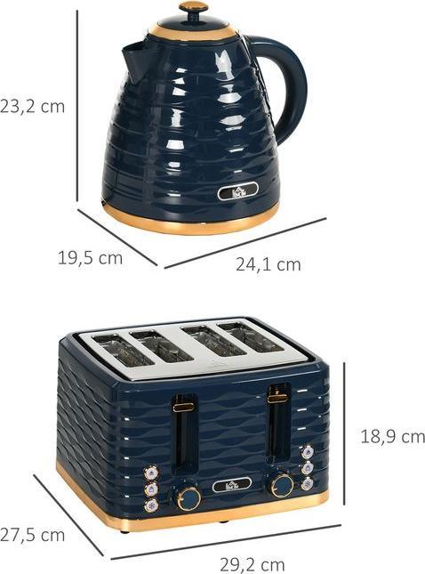 Actual product image Swisshandel24 2-in-1 Toaster- und Wasserkocher-Set, 7 Bräunungsstufen, Auftau- und Aufwärmfunktion, Blau (1.70 l)