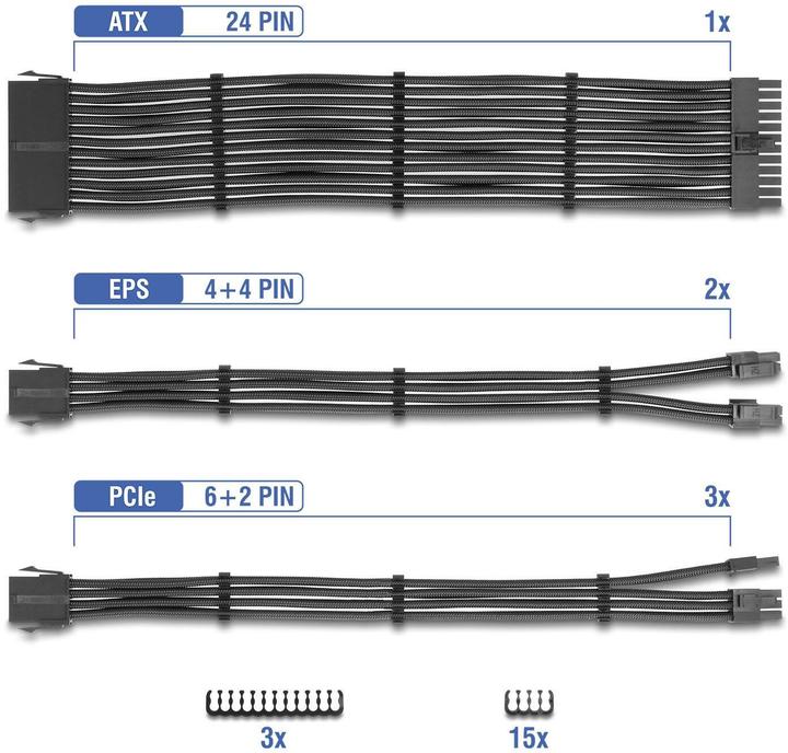 Produktbild Delock PSU Verlängerungskabel Set 30 cm 6-teilig Sleeved mit (30 cm)