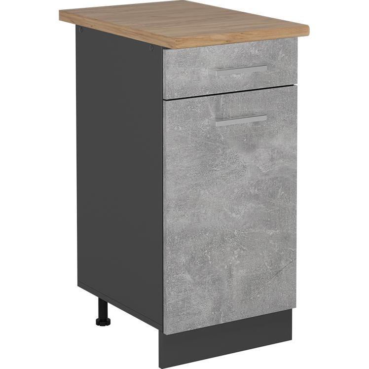 Vicco, Regal, Küchenunterschrank R-Line, Beton/Anthrazit, 40 cm, AP Eiche