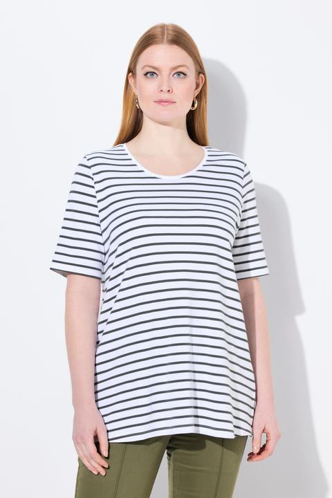 Produktbild Ulla Popken Ringelshirt, A-Linie, Rundhals, Halbarm, Pima Cotton (50, 52)