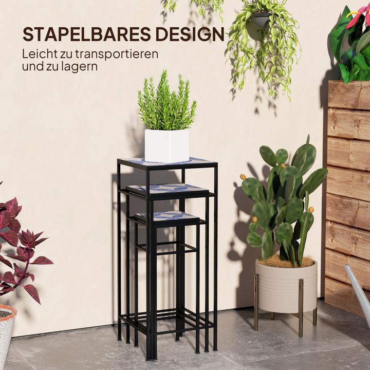 Produktbild Outsunny Pflanzenständer Metall, Fliesen Blau