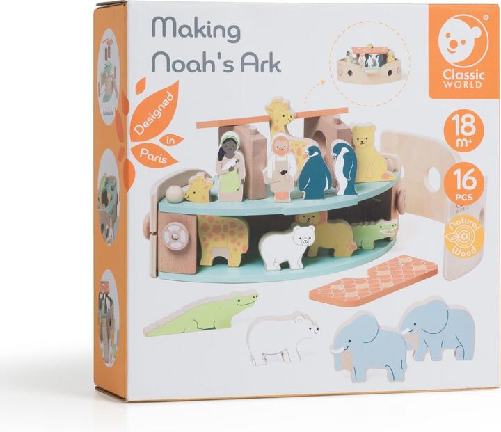 Actual product image Classic World Noah's Ark" wooden boat building set with animals, 16d