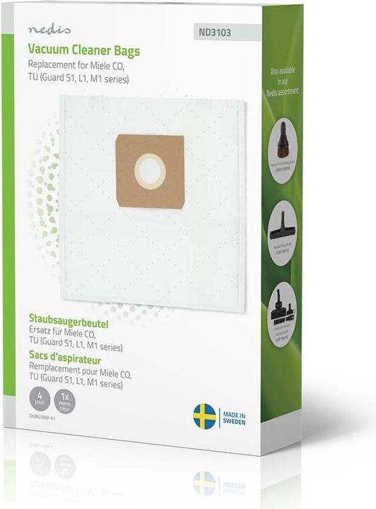 Actual product image Nedis Staubsaugerbeutel | 4 Stück | Synthetik | Meist verkauft für: Miele CO / Miele Guard S1 / L1 / (4x)