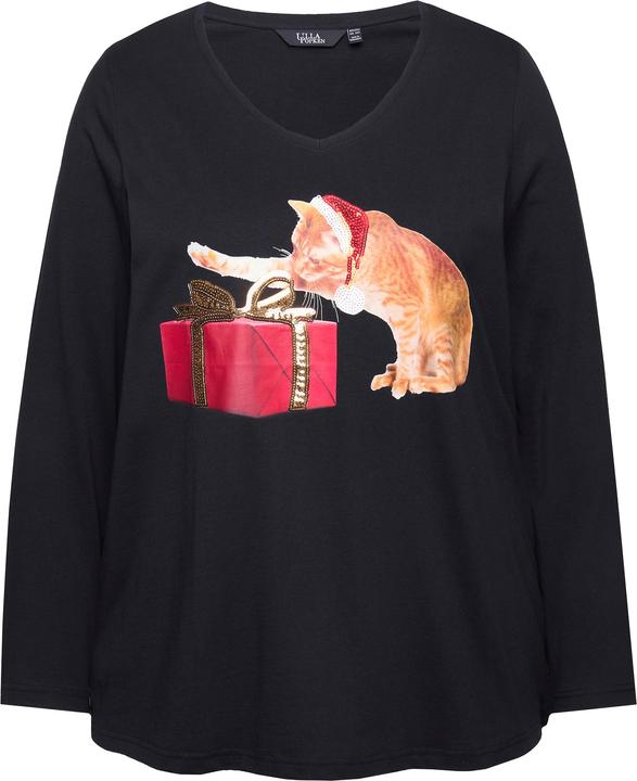 Immagine prodotto Ulla Popken Maglia natalizia dal taglio svasato con gatti, scollo a V e maniche lunghe (50, 52)