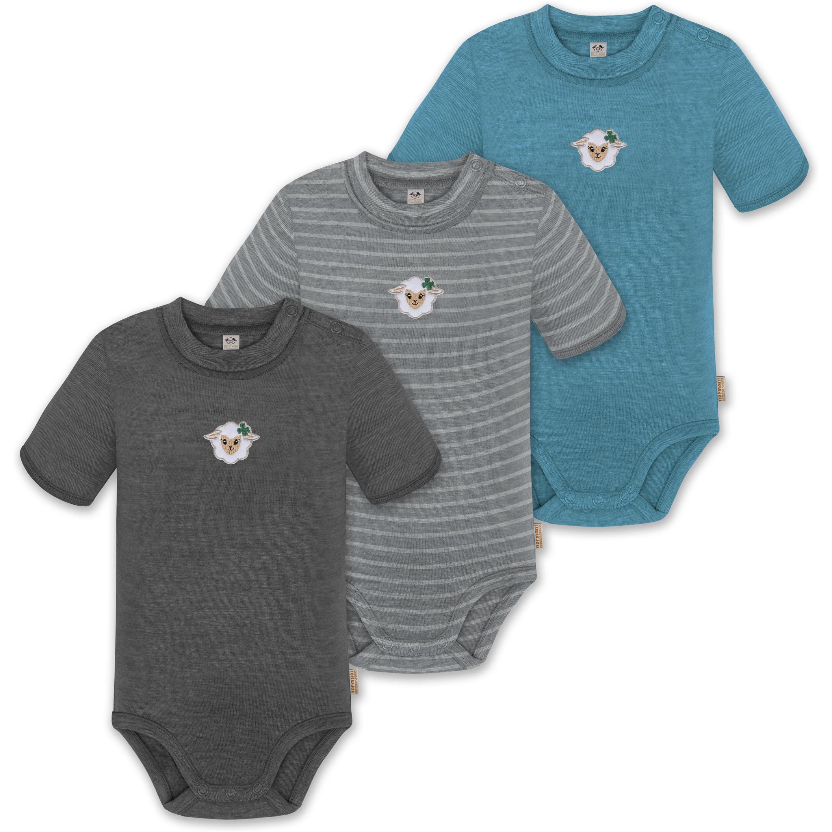 Normani, Body, 3er Set Baby Merino Kurzarmbody „Tihoi" - 9319, Blau, (86)