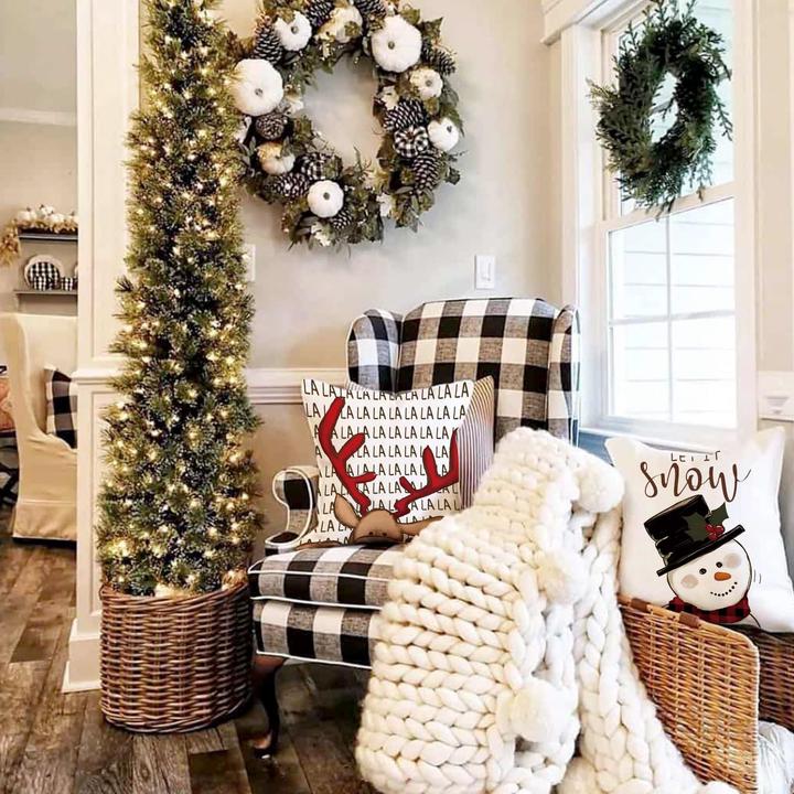 Produktbild Alopini Weihnachten Kissenbezug 4er Set Kissenbezüge Dekokissen Leinen Kissenbezüge (45 x 45 cm)