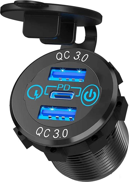 Produktbild Daier USB Einbaubuchse | 1 x USB-C 30W & 2 x USB-A 18W | mit Staubschutzabdeckung