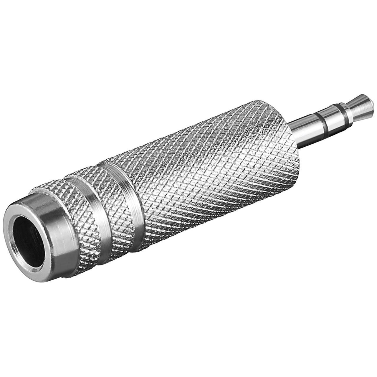 Goobay Kopfhörer Adapter AUX, Klinke 3,5 mm zu 6,35 mm (Winkeladapter), Audio Adapter, Silber