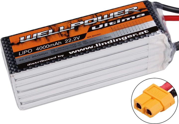 Productafbeelding Wellpower Lipo accu Ultima 4000 mAh / 22,2 Volt 6S 25/50C CH3/5 XT-60 (22.20 V, 4000 mAh)