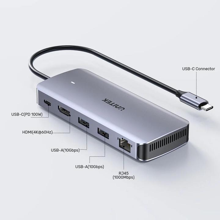 Produktbild Unitek AKTYWNY HUB USB-C 10GBPS M.2 HDMI PD 100W (USB-C, 5 Ports)