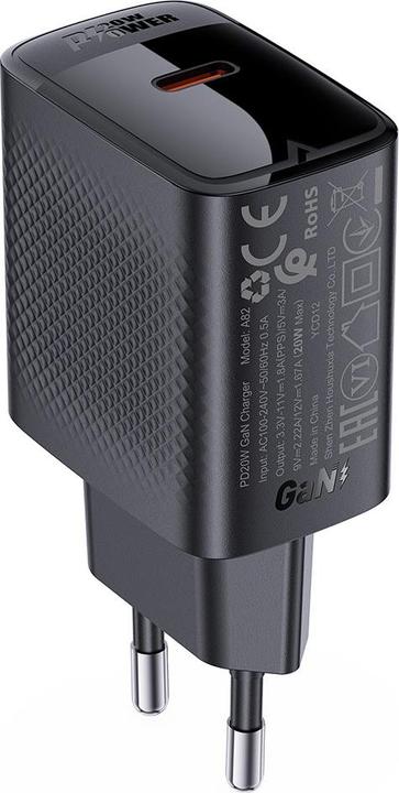 Acefast A82 GaN USB-C PD 20W netwerkoplader - zwart (20 W, 1 portie)