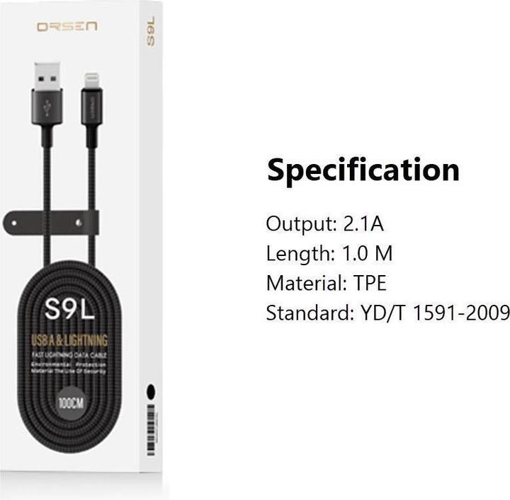 Actual product image Orsen S9L USB A and Lightning 2.1A 1m black (1 m)