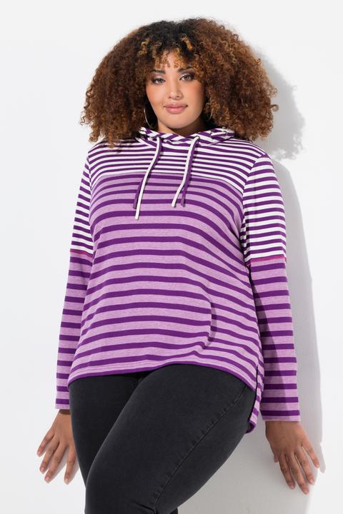 Produktbild Ulla Popken Shirt, Ringelmix, Stehkragen, Langarm, hinten länger (42, 44)