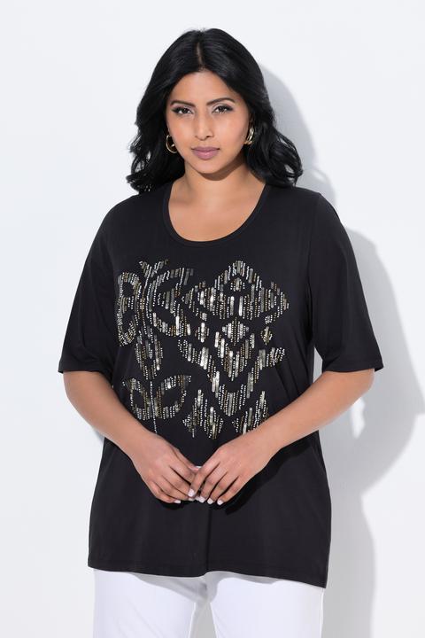Immagine prodotto Ulla Popken T-shirt classica con paillettes, scollo a V e mezze maniche (50, 52)