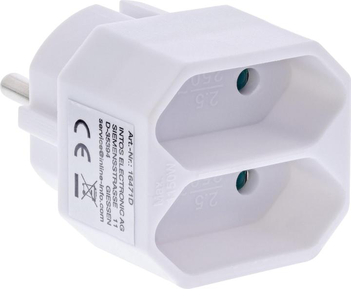 InLine Wandcontactdoosadapter, CEE7/17 naar 2x Euro contactdoos, met verhoogde aanraakbeveiliging, wit