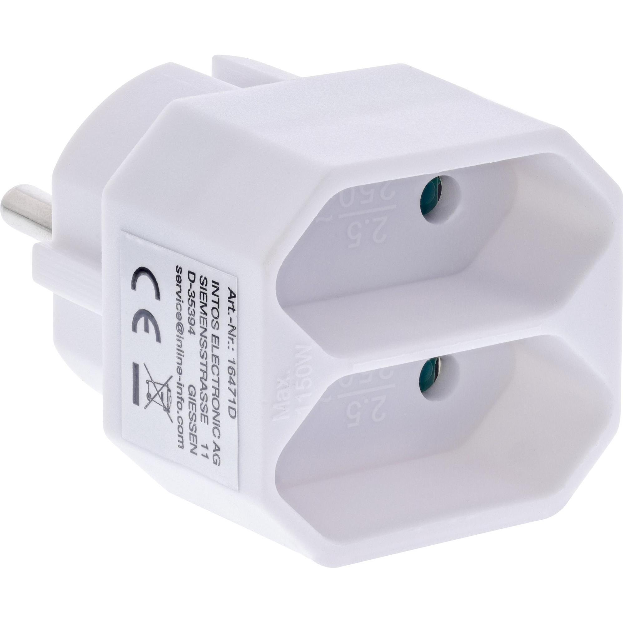 InLine, Mehrfachstecker + Abzweigstecker, Steckdosenadapter, CEE7/17 an 2x Eurobuchse, mit erhöhtem Berührungsschutz, we...