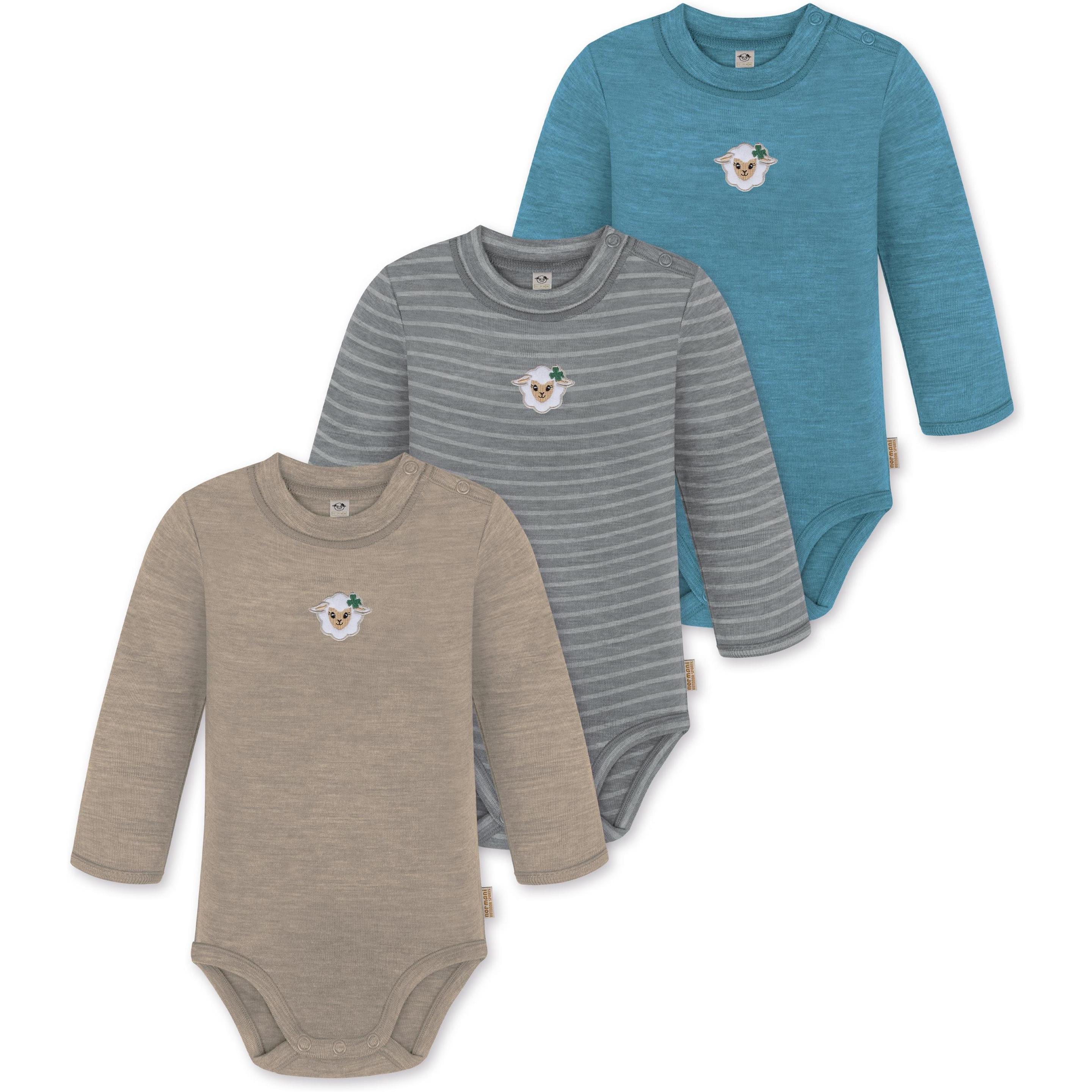Normani, Herren, Body, 3er Pack Baby Merino Langarmbody „Tuai" - 9403, Blau, (74)