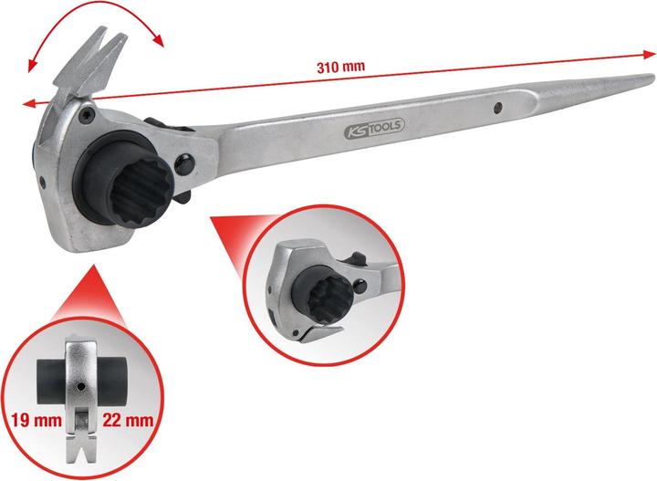 Image du produit KS Tools Clé d'échafaudage 4 en 1 (19 mm, 22 mm)