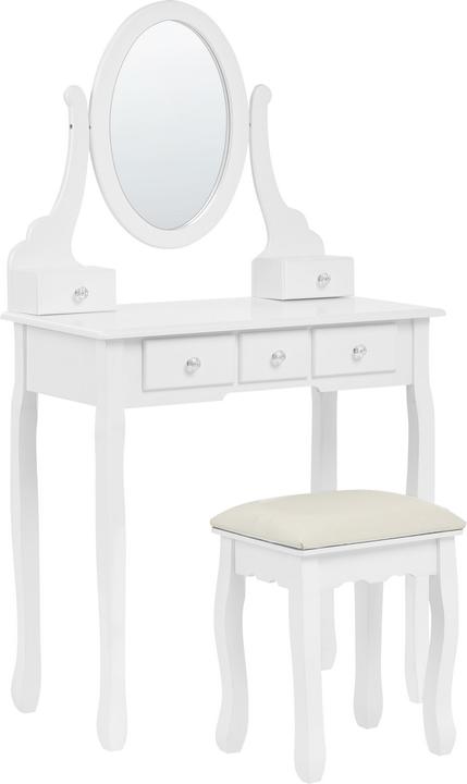Beliani Schminktisch mit ovalem Spiegel Hocker 5 Schubladen weiss GALAXIE (80 x 40 x 137 cm)