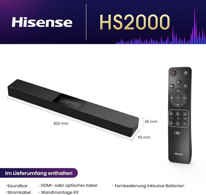 Image du produit Hisense HS2000 (240 W, Canal 2.1)
