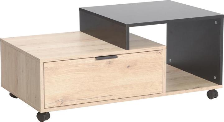 Produktbild HTI-Living Couchtisch Cedrik auf Rollen mit Schublade Artisaneiche-Schwarz (50 x 90 x 40 cm)
