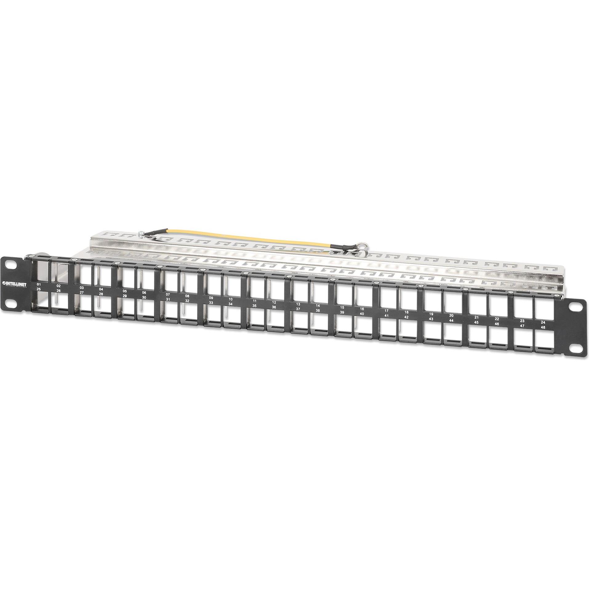 Intellinet 48-Port Patchpanel, geschirmt und unbestückt, 1 HE, Server Zubehör, Schwarz