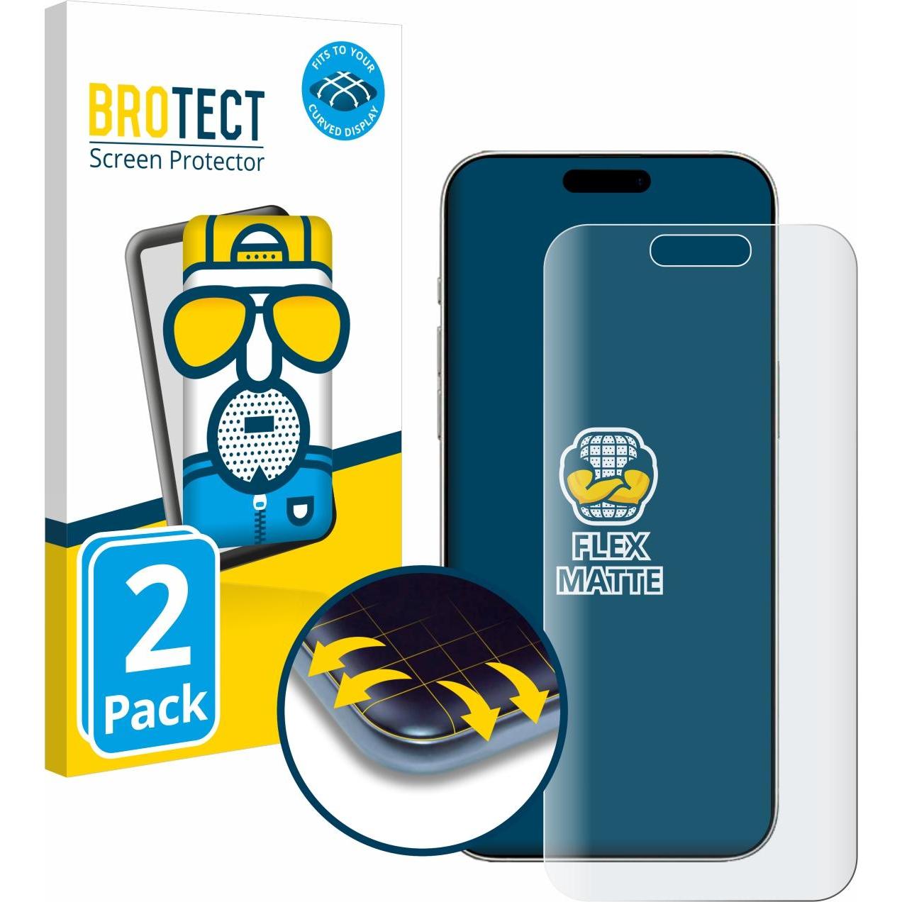 BROTECT Fullscreen Schutzfolie Displayschutz Folie Matt Entspiegelungsfolie (2 Stück, Apple iPhone 16), Smartphone Schut...