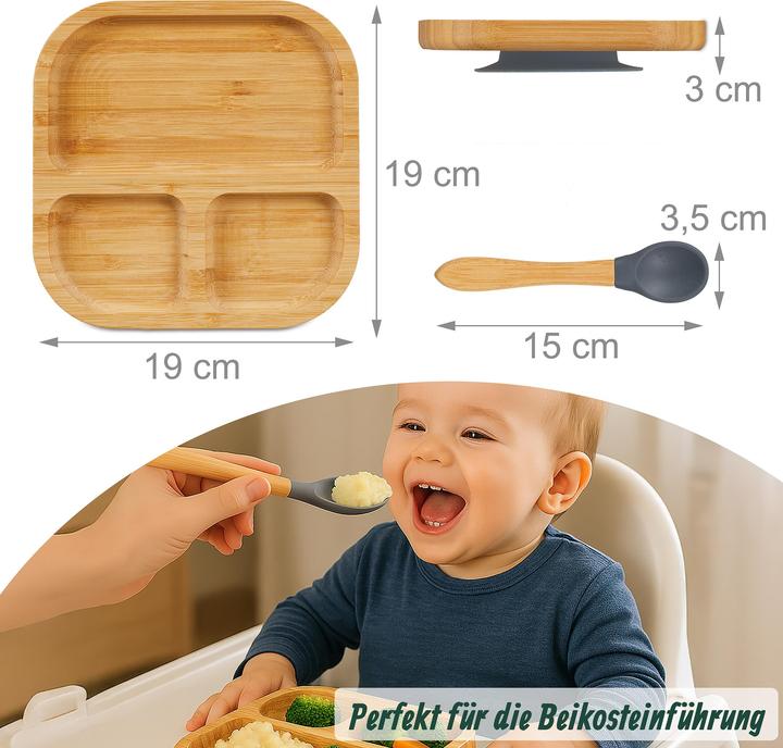 Produktbild Relaxdays Kinderteller Bambus mit Löffel