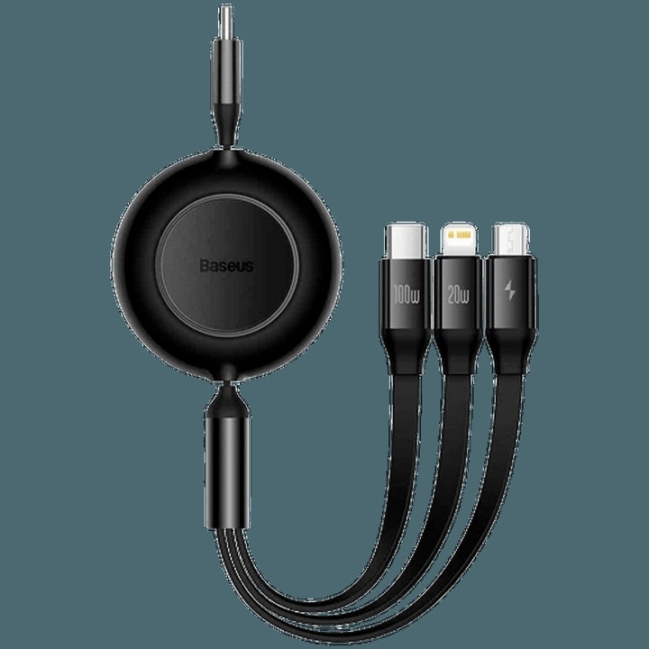 Productafbeelding Baseus Heldere Spiegel 4, USB-C 3-in-1 kabel voor micro USB / USB-C / Lightning 100W / 3,5A 1,1m (Zwart) (1.10 m, USB 3.2 Gen 1)