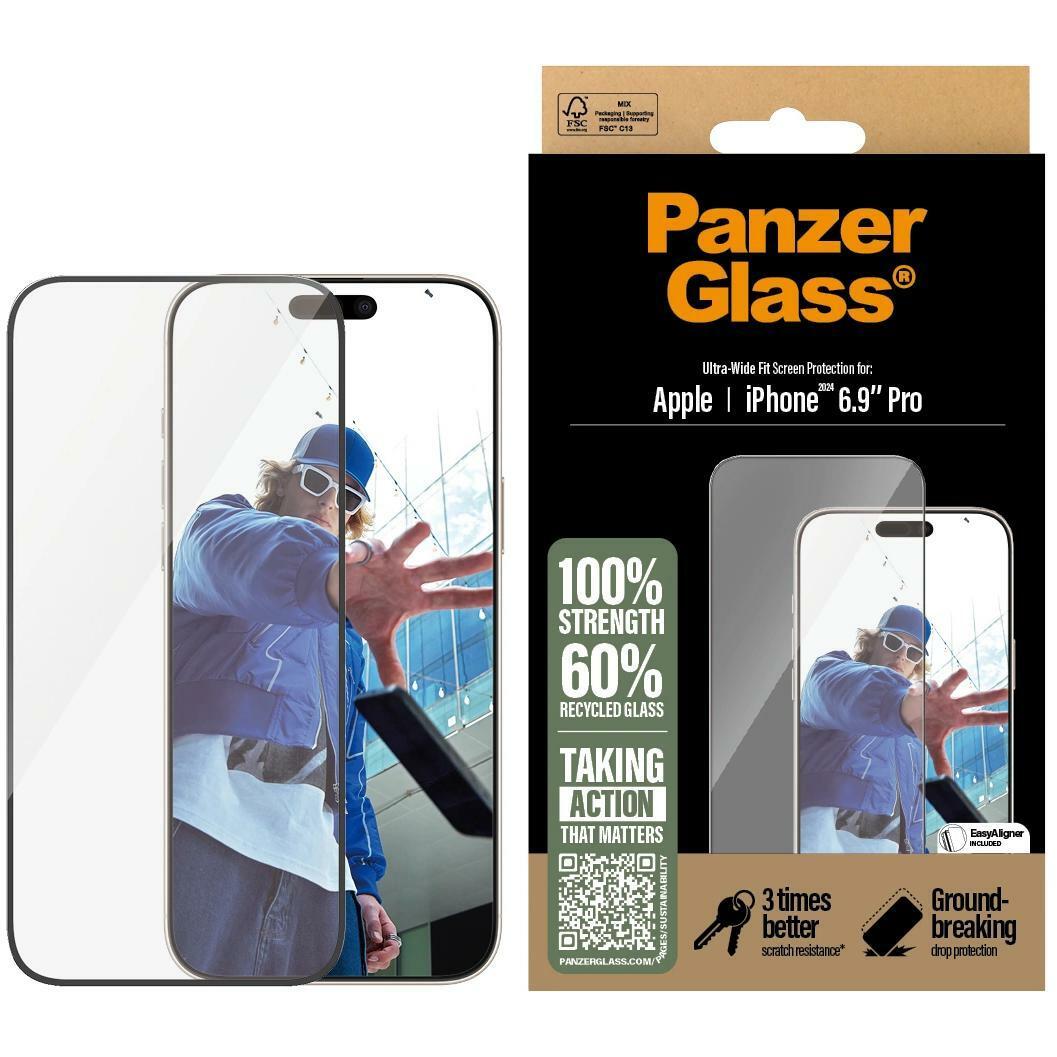 PanzerGlass Ultra-Wide Fit (1 Stück, Apple iPhone 16 Pro Max), Smartphone Schutzfolie, Transparent