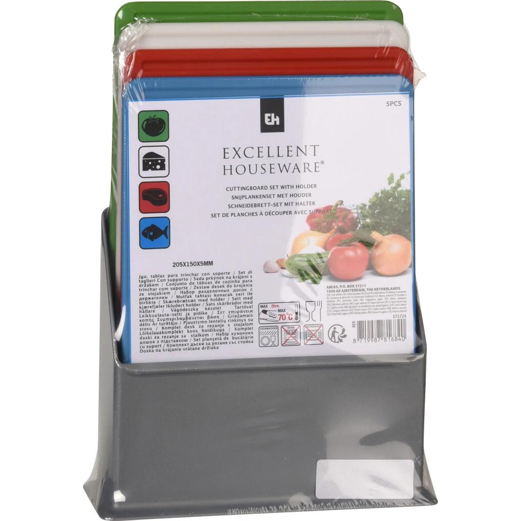Excellent Houseware Set di 4 taglieri con supporto, Tagliere, Multicolore
