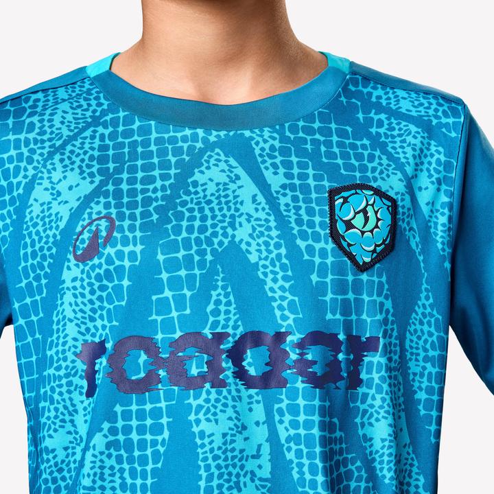 Immagine prodotto Kipsta Kinder Fussball Trikot - VIRALTO Kids Roarrr Snake Streifen grün/türkis (122)