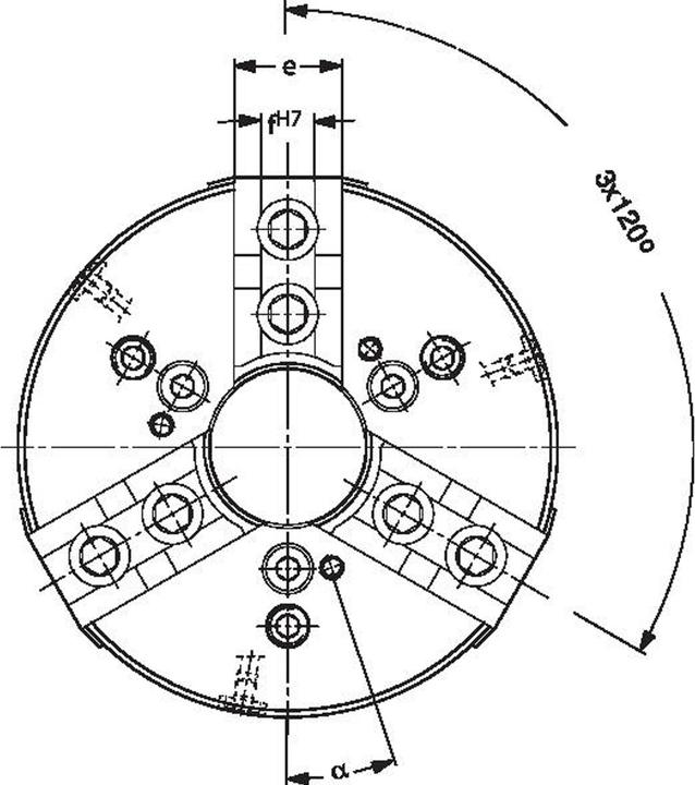 Produktbild Röhm Kraftspannfutter KFD-HS 110, 3-Backen, Kreuzversatz, Zylindrische Zentrieraufnahme