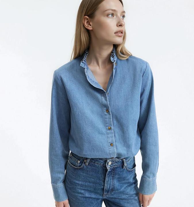 Immagine prodotto La Redoute Collections Langärmelige Bluse mit gerüschtem Stehkragen (48)