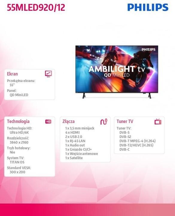Actual product image Philips 55MLED920 (55", Mini-LED, 4K, 2024)