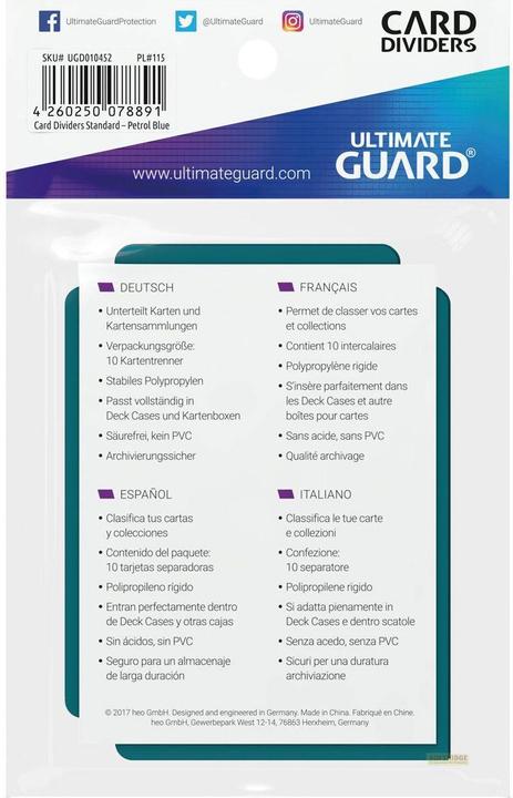 Actual product image Ultimate Guard Card Separator Standard Size Petrol Blue 10