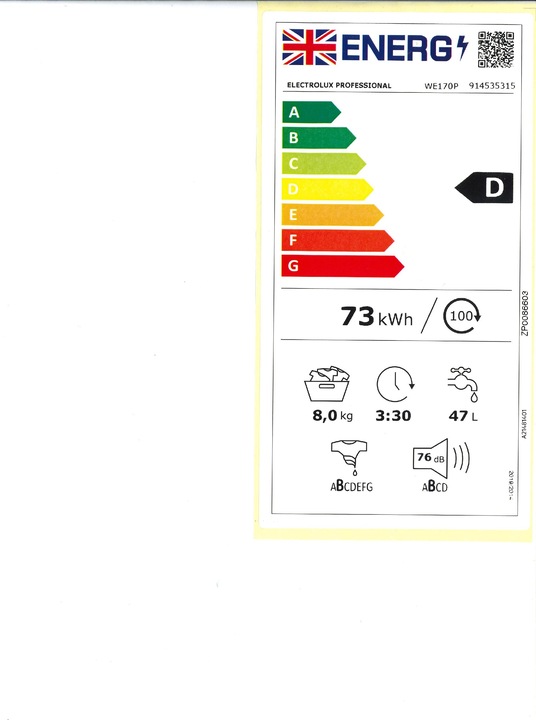 Label énergétique Electrolux We170p (8 kg, Gauche)