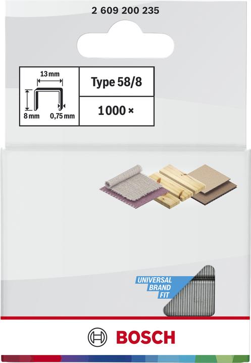 Produktbild Bosch Professional Zubehör Feindrahtklammer Typ 58, 13 x 0,75 x 8 mm, 1000er-Pack