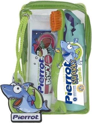 Image du produit Pierrot Sharky Mini Travel Kit for Children With Strawberry Flavored Toothpaste and Toothbrush (Kit (Talc)