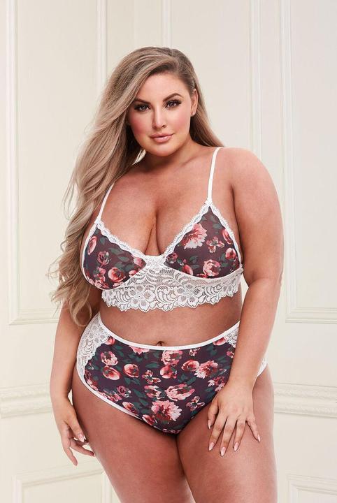 Actual product image Baci Grey Floral & Lace Bra Set Q (XL)